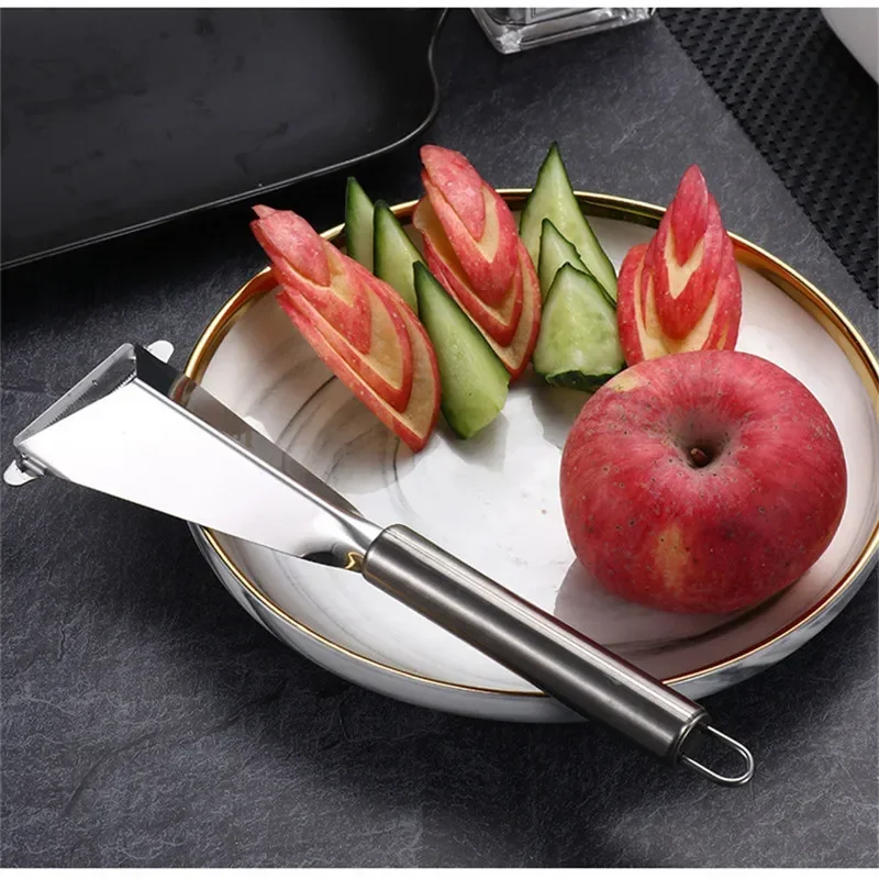 Triangular Apple Cucumber Carving Knife Stainless Steel Push Knife Peeling Scraper Chef Fruit Platter Artifact Food Carving Mold