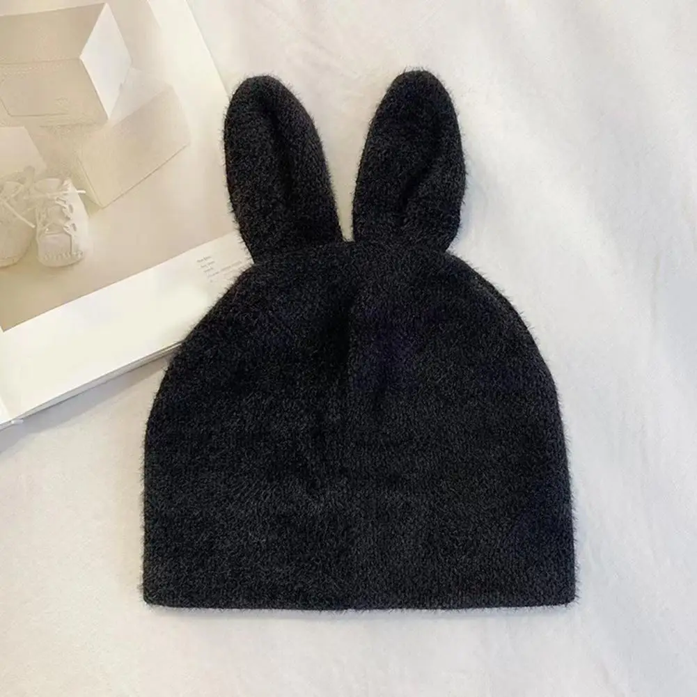 

Women Rabbit Ear Hat Super Soft Women's Beanie Hat with Cute Rabbit Ears Windproof Warm Plush Hat for Winter Cold Rabbit Ear