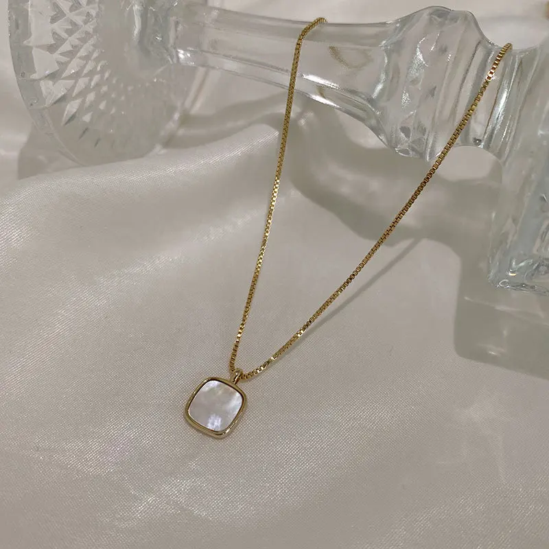 Vintage Gold Color Thin Chain Necklace for Women White Square Pendant  Concise Elegant Necklace 2022 Trend Fashion Jewelry