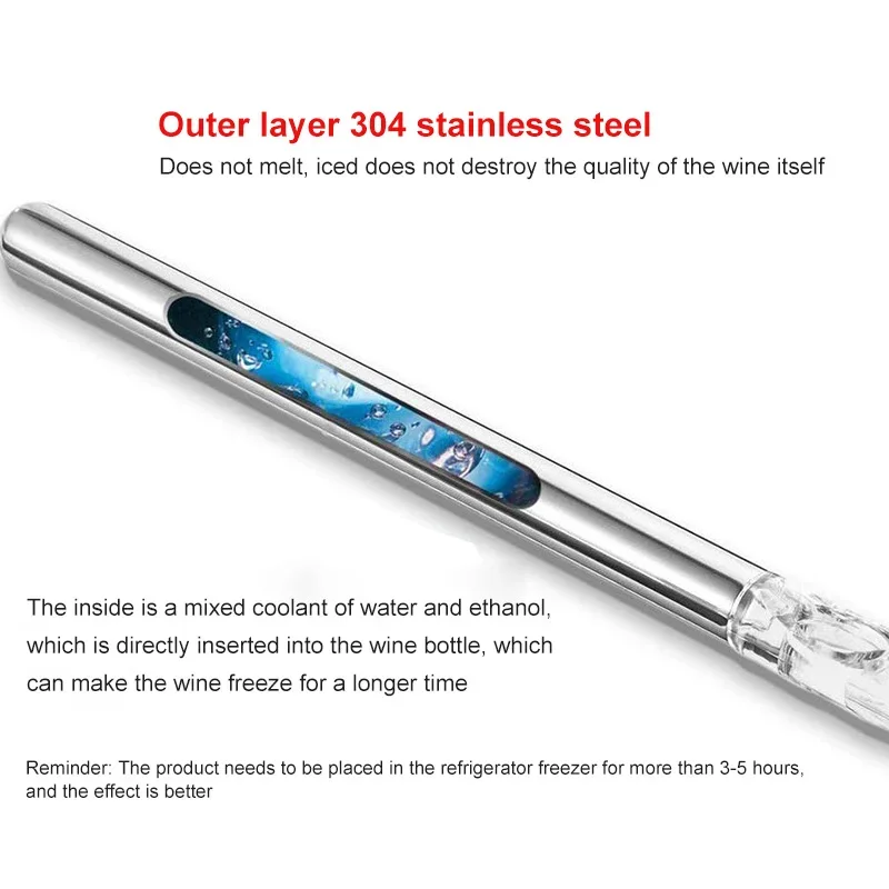 Stainless Steel Ice Wine Chiller Stick with Wine Pourer Cooling Stick Cooler Beer Beverage Frozen Ice Cool Bar Accessories