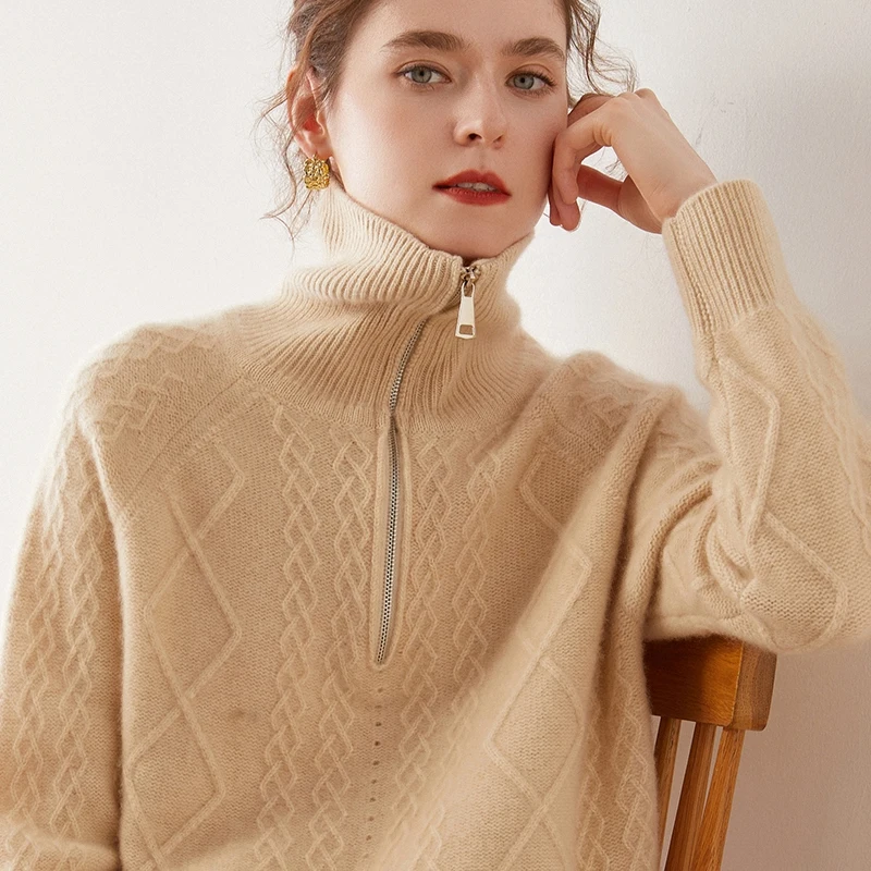 

2023 Hot Sale Autumn Winter Women's 100% Cashmere Sweater Turndown Collar Pullover Female Loose Large Size Thicken Knit Jumper