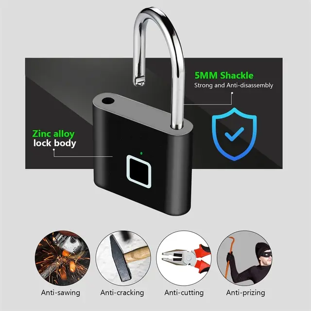 Fingerprint Lock Smart Padlock usb charging and Waterproof Door able to in 0.2sec Unlock 3