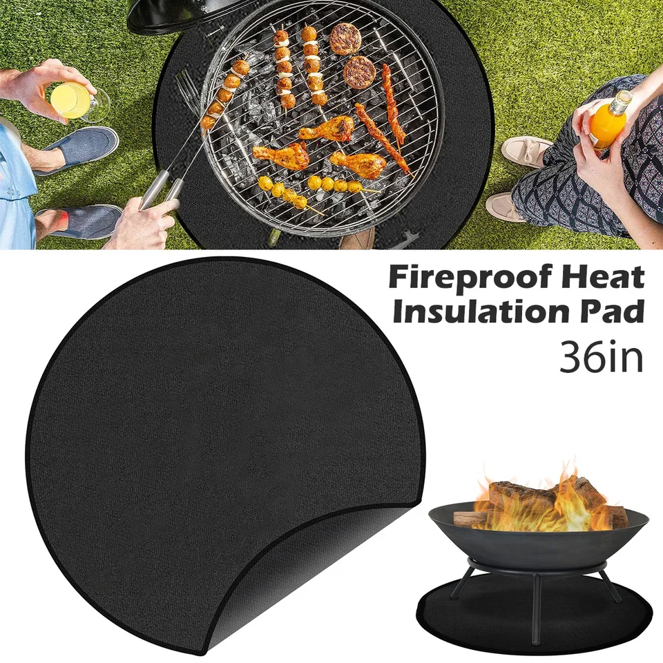 Tapis Bbq Extérieur Fireproof Patio Grill Mats , 4-layer Heat Resistant Mat Under BBQ, Grill Mats For Outdoor Grill Deck Protector, Fireproof & Oil-Proof Patio Mat With Aluminum Foil Fire Pit Mat