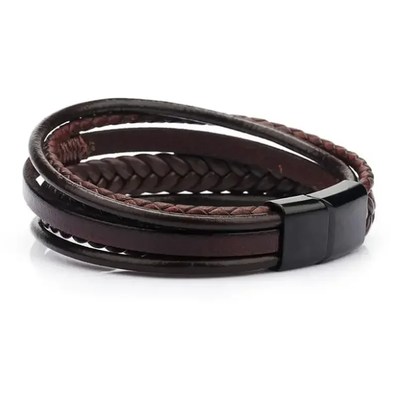 Leather Bracelet Leather Bangle Classic Hand Woven Multilayer Leather Bracelet Men's Cuff Bracelet