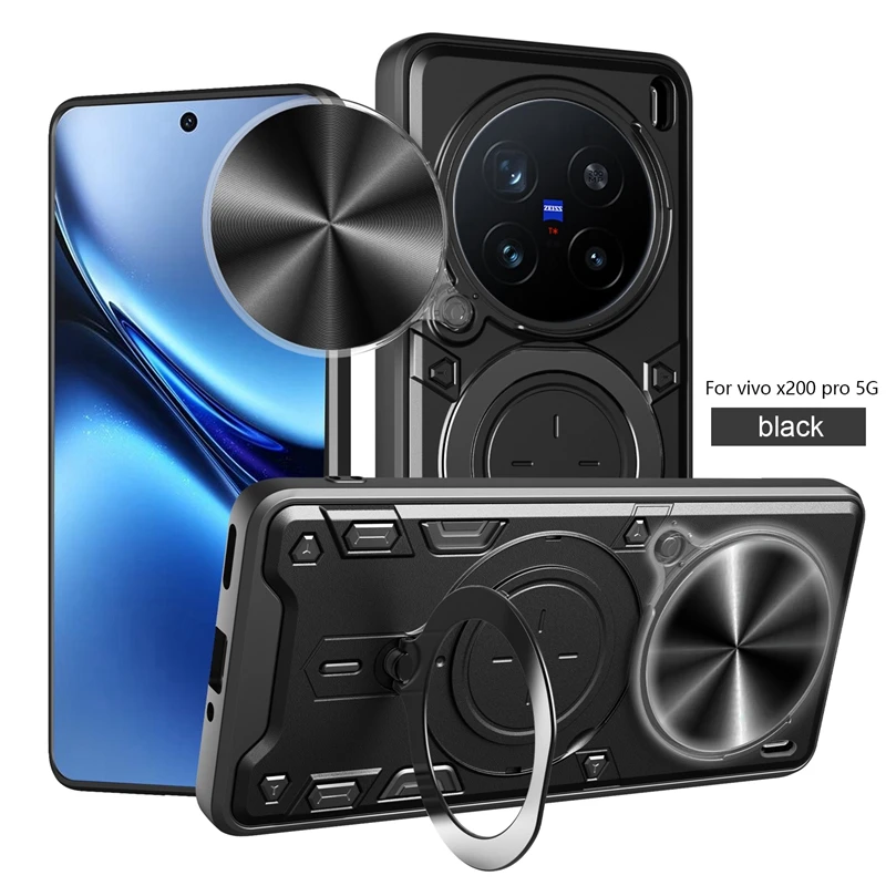 Armor Magnetic Metal Ring Bracket Case with Slide Camera Lens Protection - Durable Back Cover