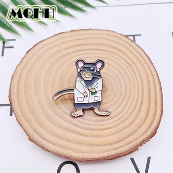 창의적인 동물 마우스 닥터 에나멜 핀, 재미있는 실험 화이트 코트, 작은 마우스 합금 브로치 배지, 펑크 쥬얼리 의류 선물