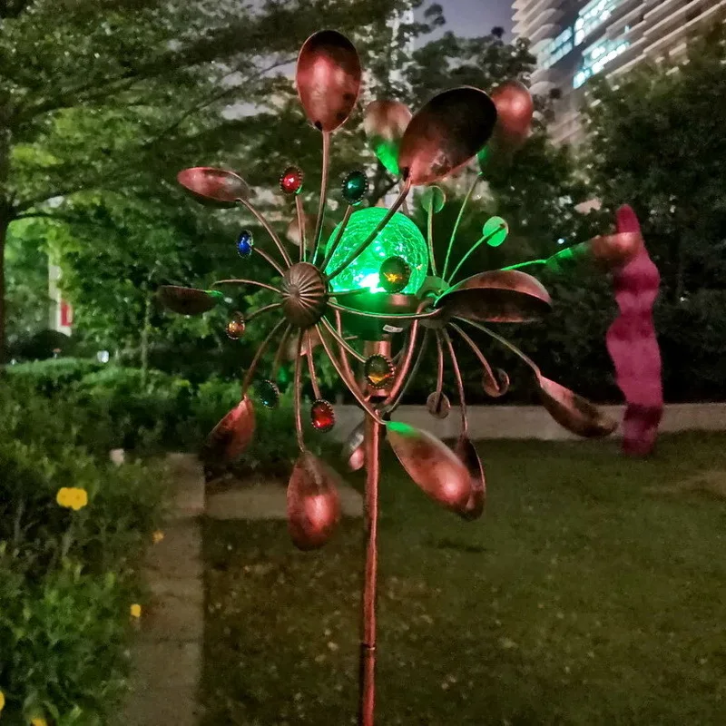 Garden Solar Powered Wind Spinners Glass Iron Windmill Solar Powered Bronze Metal Art Craft Garden Yard Landscape Decoration