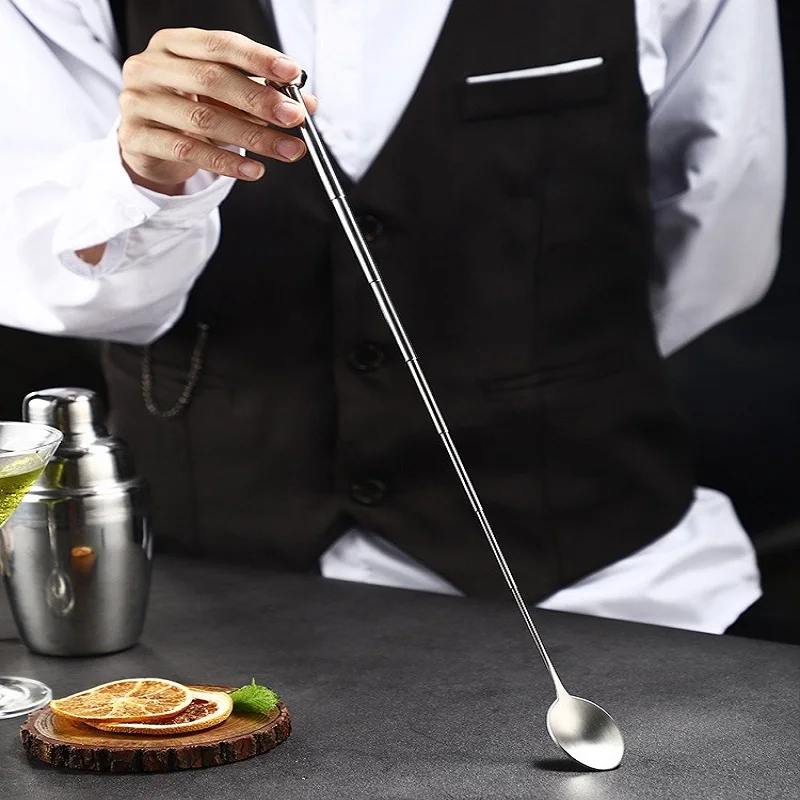 Stainless Steel Retractable Bar Spoon Bar Tools Bartender Cocktail Mixing Spoon Telescopic Extendable Long Pocket cocktail spoon cocktail stirrers