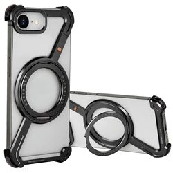 Eary Z Shape Phone Case with 360° Rotating Magnetic Ring Stand - Frameless Shockproof Protector - iPhone 16e (Black)