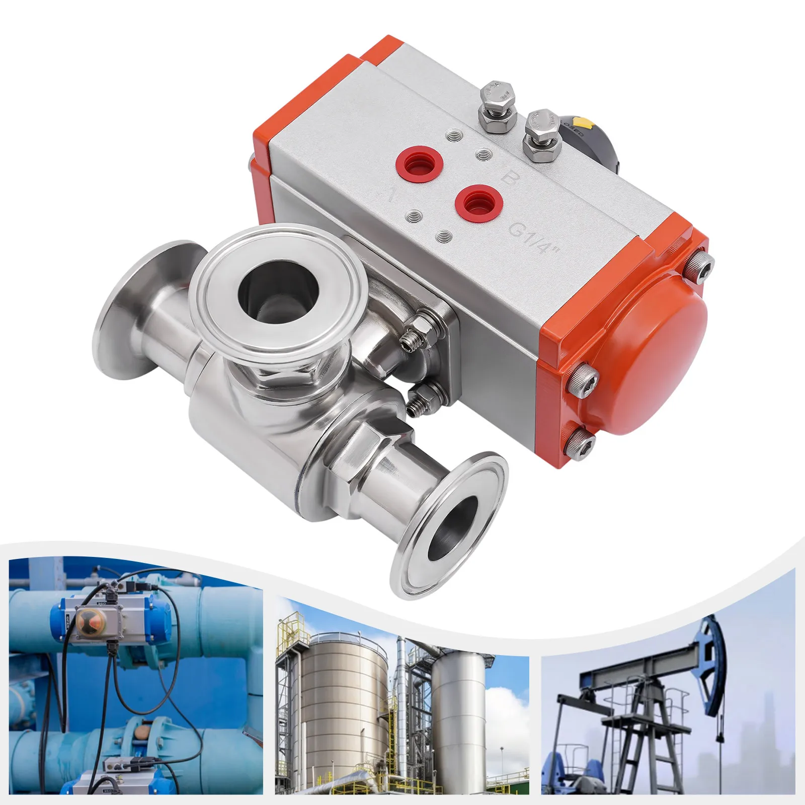 3-Way Pneumatic Ball Valve Sanitary Tri-Clamp Stainless Ball Valve 1"/1.5"/2"