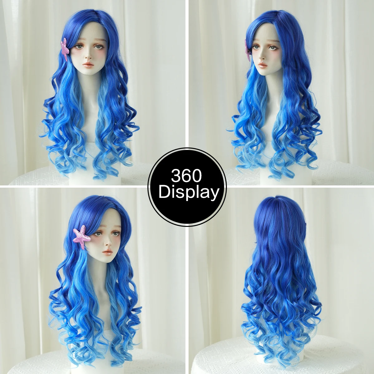 Curly Long Turquoise Wig Long Curly Blue Ombre Light Blue
