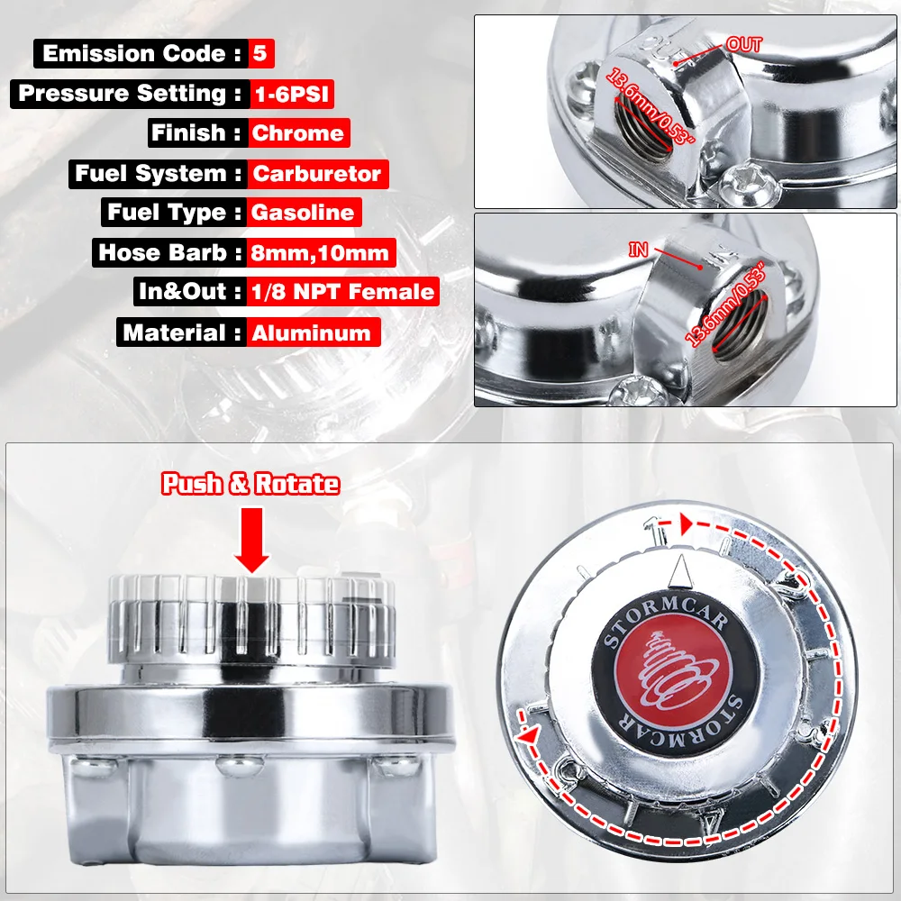 Фото Универсальный карбюратор 1,5-5 Psi, ручной регулируемый топливный насос Carb 5/16 дюйма (8 мм) 3/8 дюйма (10 мм), регулятор давления топливной линии №3