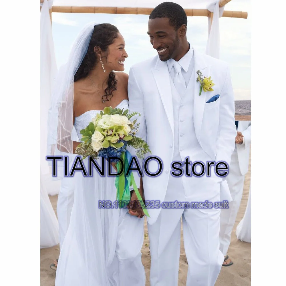 

Suit for Men Wedding Groom Tuxedo White 3 Piece Formal Jacket Vest Pants Prom Party Blazer costume en lin pour homme