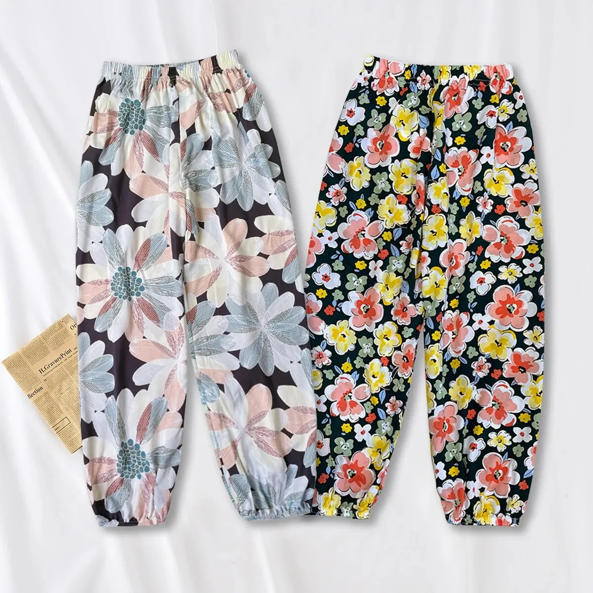 Women Casual Loose Cozy Pants Elastic Pants Feet Harem Pants Sweatpants Pants Summer Beach Pants Elastic Waistband