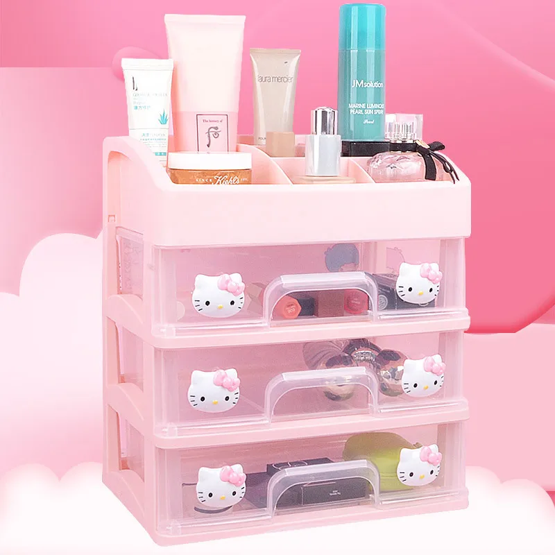 

Hello Kittys Mini Desktop Storage Box Jewelry Drawer Dust-Proof Earrings Makeup Container Organizer Desk Drawer Type