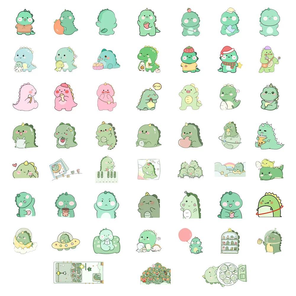 Cute Dinosaur Stickers For Scrapbook Stationery Scrapbooking Material Laptop Kawaii Sticker Vintage Craft Supplies 50pcs