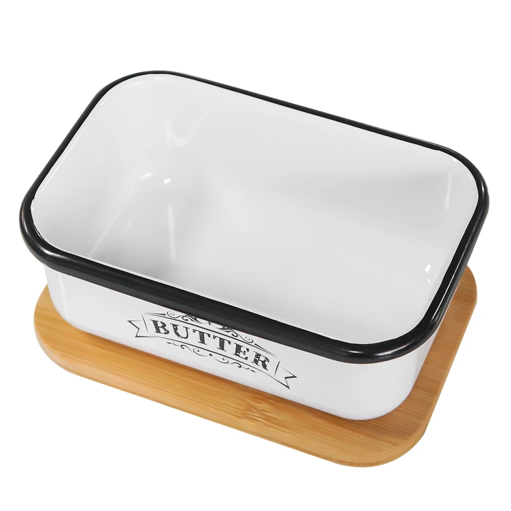 Farmhouse Style Vintage Butter Dish with Bamboo Lid