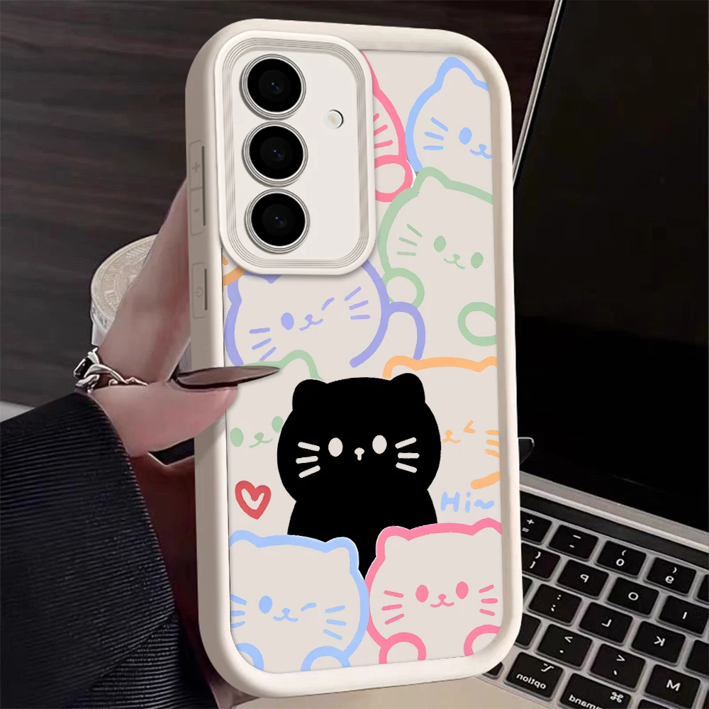 Cartoon Cat Silicone Phone Case with Colorful Line Design