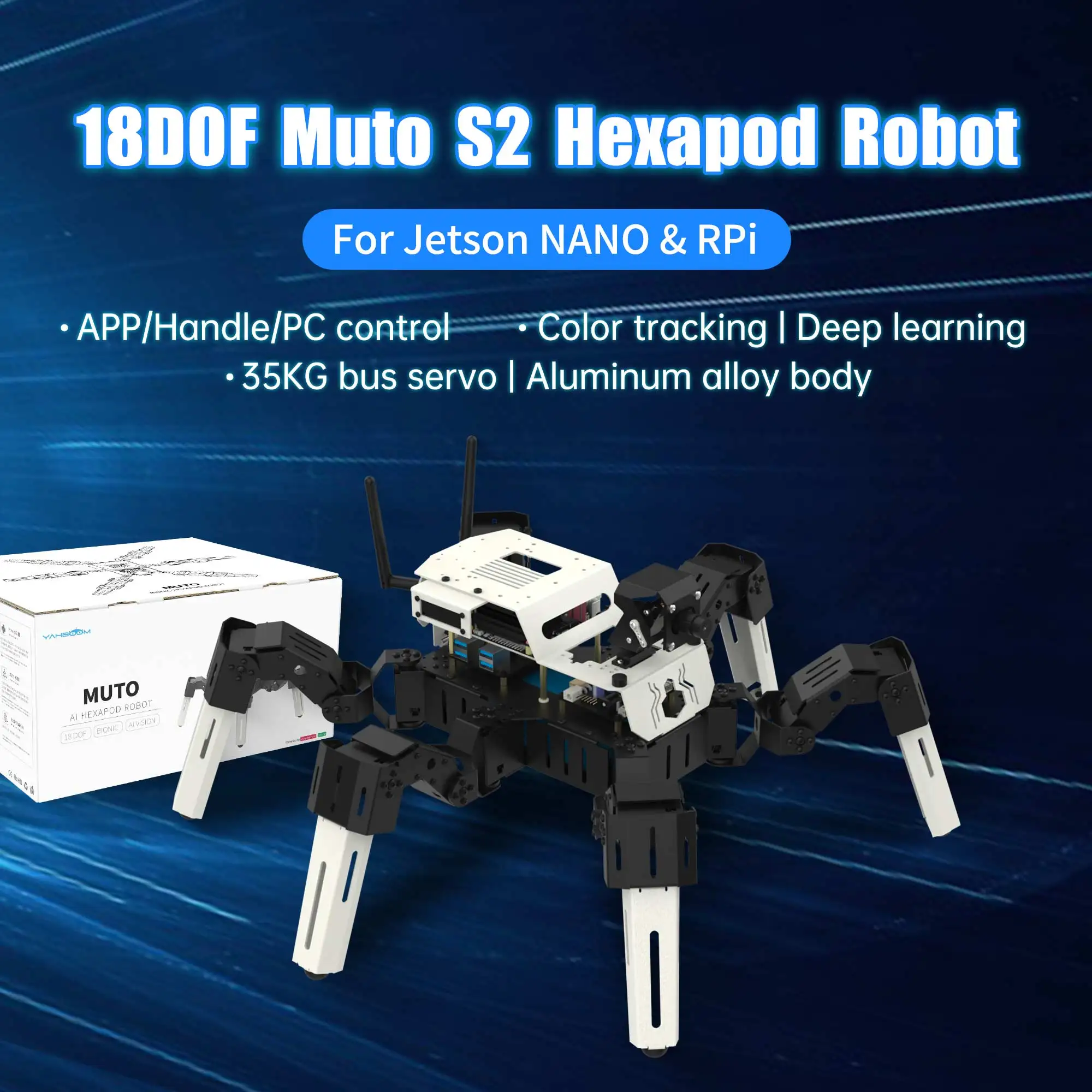 

18DOF AI Intelligent Vision Recognition Hexapod Deep Learning Robot Python Programming Education Kit for RaspberryPi/Jetson Nano