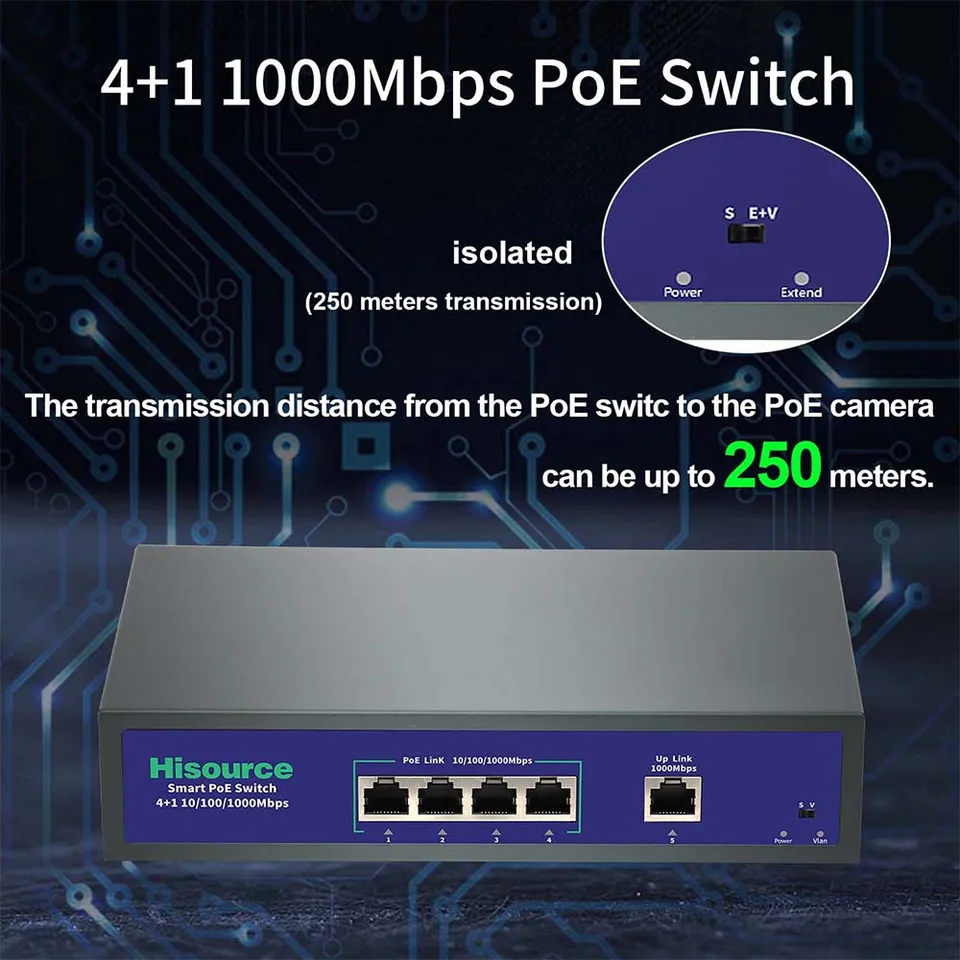 Hisource 4 포트 기가비트 POE 스위치 IPC/무선 AP용 1*1000Mbps 업링크 포트가 있는 활성 48V 네트워크 스위치  - AliExpress
