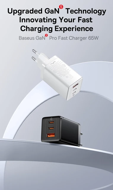 Baseus 65W USB C Caricabatterie Rapido A 3 Porte Con GaN Tech Power Delivery Caricabatterie USB - Foto 10