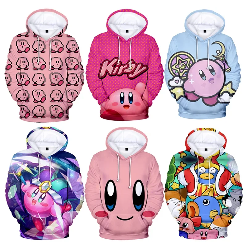 

Cute Cartoon Stars Kirby 3D Color Printed Hooded Sweater Kawaii Anime Spring Autumn Long Sleeved Pullover Sweatshirt Adult Top
