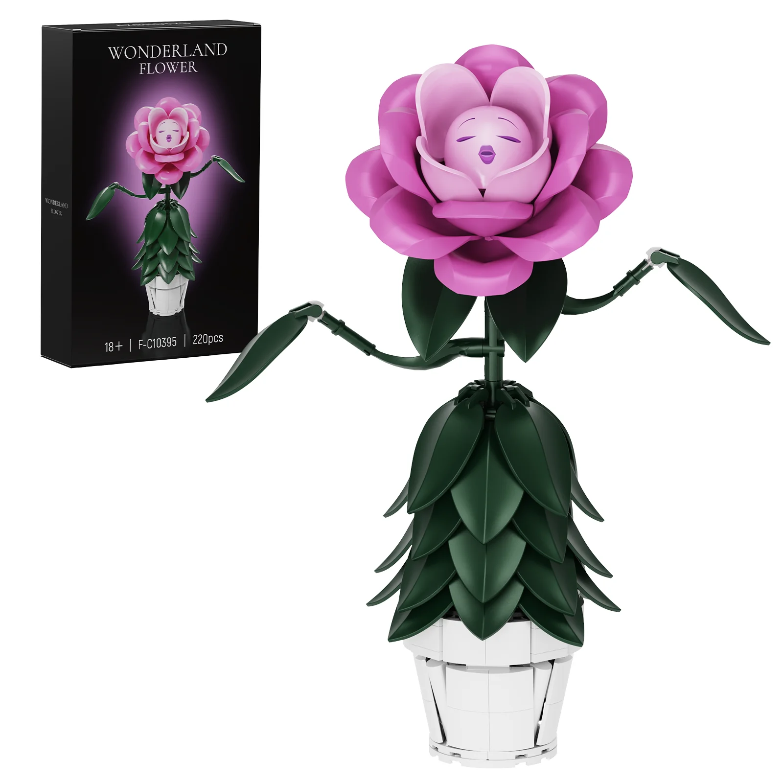 Wonderland Flower Building Blocks Set Mad Hatter Tea Party Plant Bricks Toys Home Decor Christmas Gifts for Women