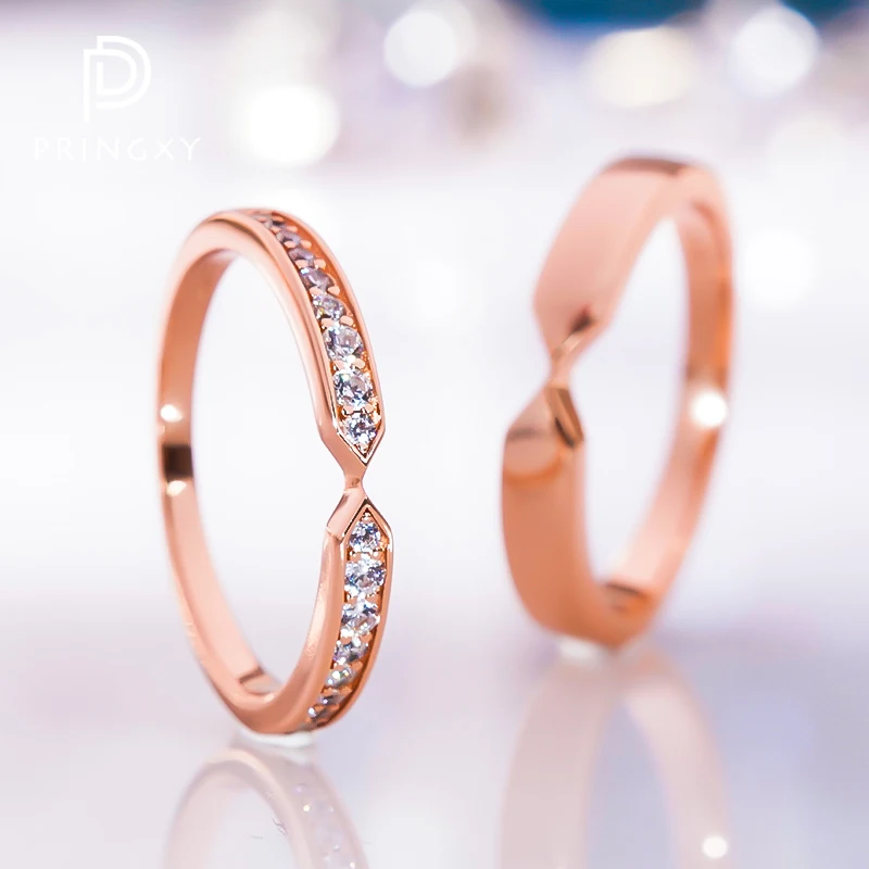 PRINGXY Trendy 100% 925 Sterling Silver Diamond Wedding Rings Engagement Band for Men&Women Couple Fine Jewelry Anniversary Gift