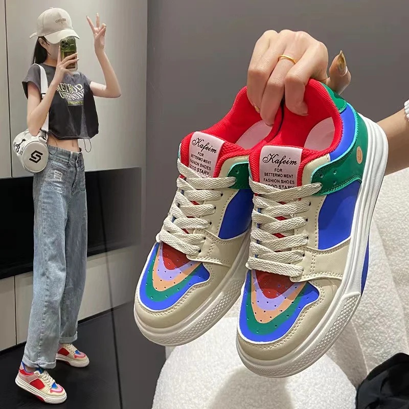 

2023 Spring and Autumn New Rainbow Women's Board Shoes Trend Casual Sports Shoes Mandarin Duck Little White Shoes