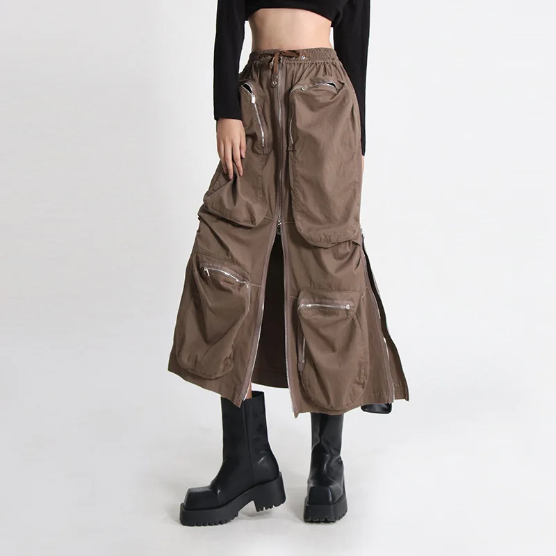 

Harajuku Cargo Skirt Women Casual Zipper Loose High Waist Long Y2k Skirt Autumn 2022 Female Bottom Korean