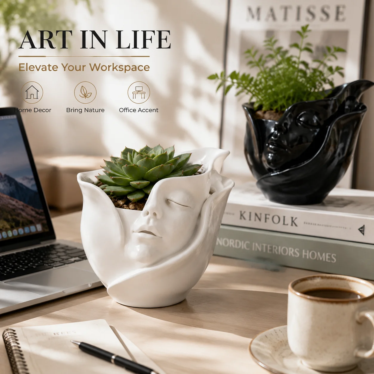 Elegant Resin Portrait Face Pot - Modern Aesthetic Desk & Home Decor