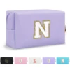 Small Personalized Initial Letter Makeup Bag Cute Waterproof PU Leather Cosmetic Bag Preppy Makeup Pouch Toiletry Zipper 1