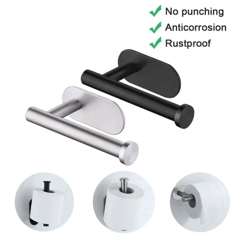 toilet paper holder No Punching Wall Mounted Rustproof Anticorrosion Stainless Steel Bathroom Kitchen Roll Paper Holder