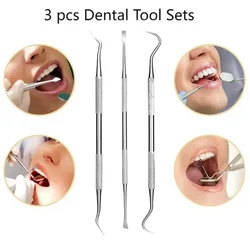 3-Piece Stainless Steel Dental Care Cleaning Kit with Double Probe and Oral Mirror (Three piece suit)