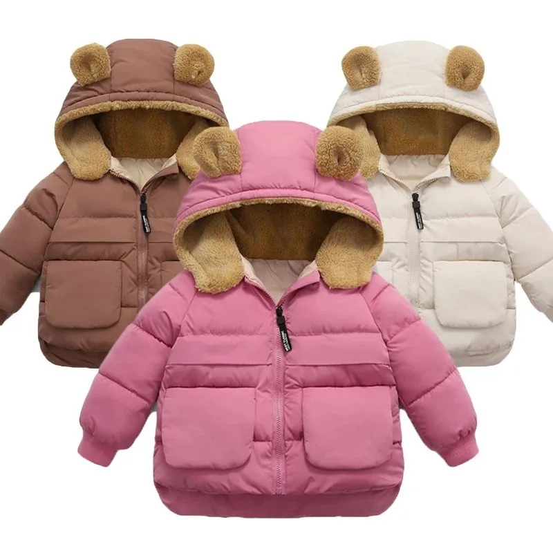 Kids Bear Ear Hooded Puffer Jacket with Pockets Toddler Warm Winter Coat Multi - Color