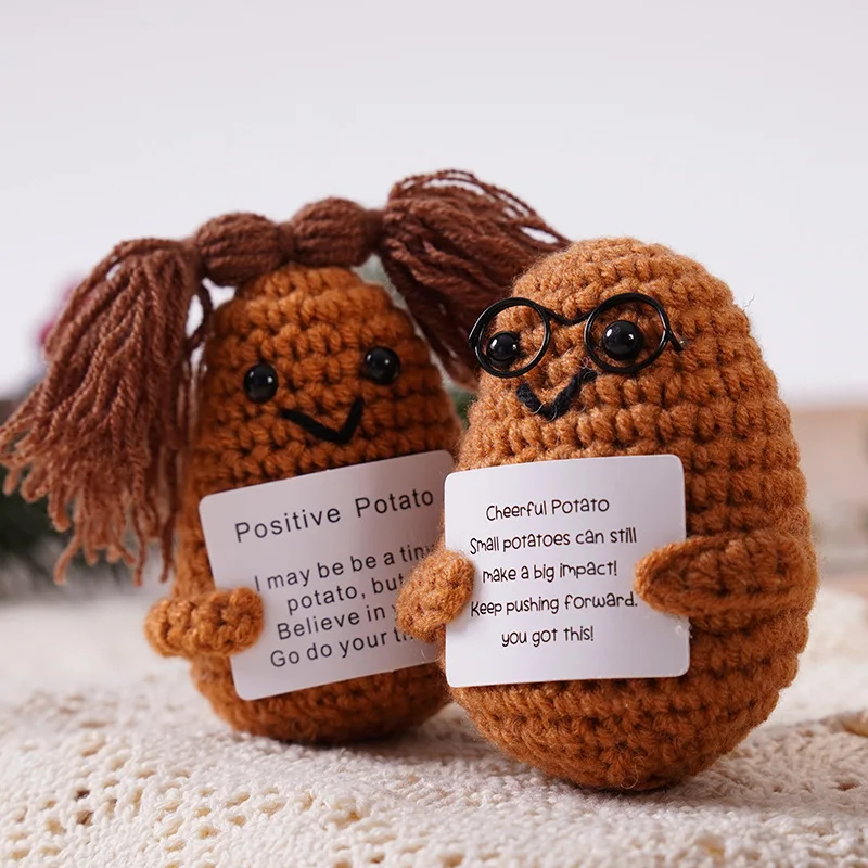 New Handmade Knitted Positive Energy Glasses Potatoes With Card Home Room Decoration Funny Woo lCrochet Potato Ornament Gifts