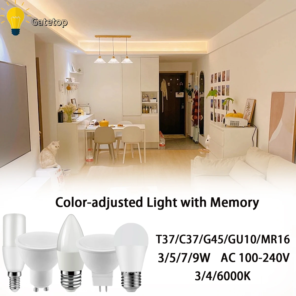 

New Style LED Smart Bulb 3 Color-Adjusted with Memory 2PCS 3W-7W AC100-240V B22 E27 E14 High light efficiency without flicker