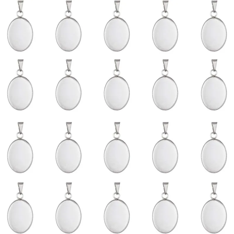 Lot De 24 Plateaux De Lunette Ovales - Pendentifs Cabochon Vierges En Métal Argenté