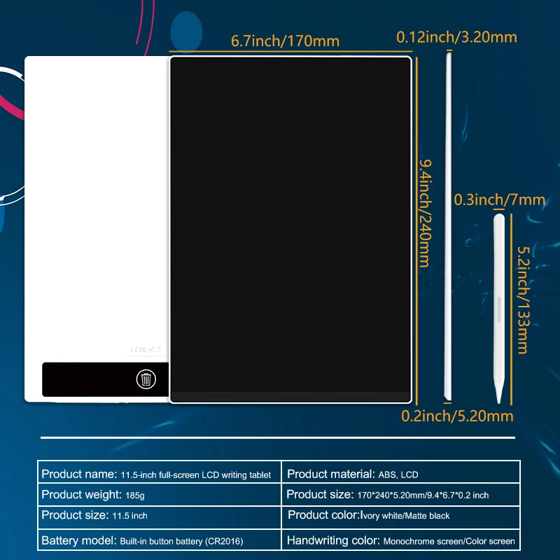 11.5-inch Full Screen LCD Writing Tablet Electronic Drawing Board Kids Graffiti Painting Memo Learn Pads Educational Toy Gifts