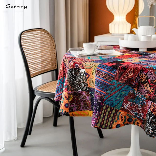 Gerring Boho Kerek Terítő Többszínű Nyomtatott Dohányzóasztal Borító Karácsonyi Nappali Étkezőasztal -Ruhával Buli Rendezvényekhez - Image 5