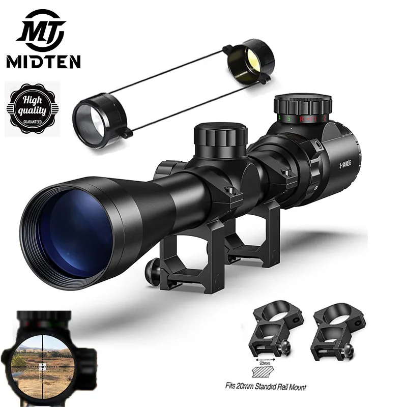 MidTen Riflescope 3-9x40 Rifle Sniper Scope Red or Green Illuminated Optical with Mounts Mil dot Fit First Focal Plane Crosshair rifle scope
