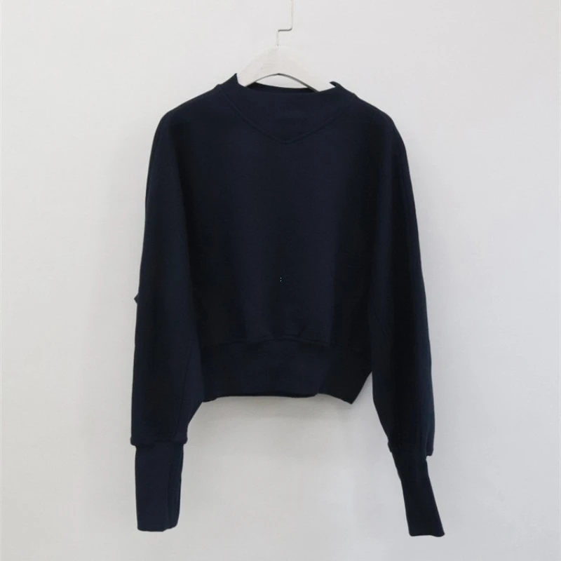 Fashion Waist Cinched Cropped Sweatshirts Women Autumn Harajuku Casual Oversized Pullover Lady Gray Long Sleeve Crewneck Hoodies