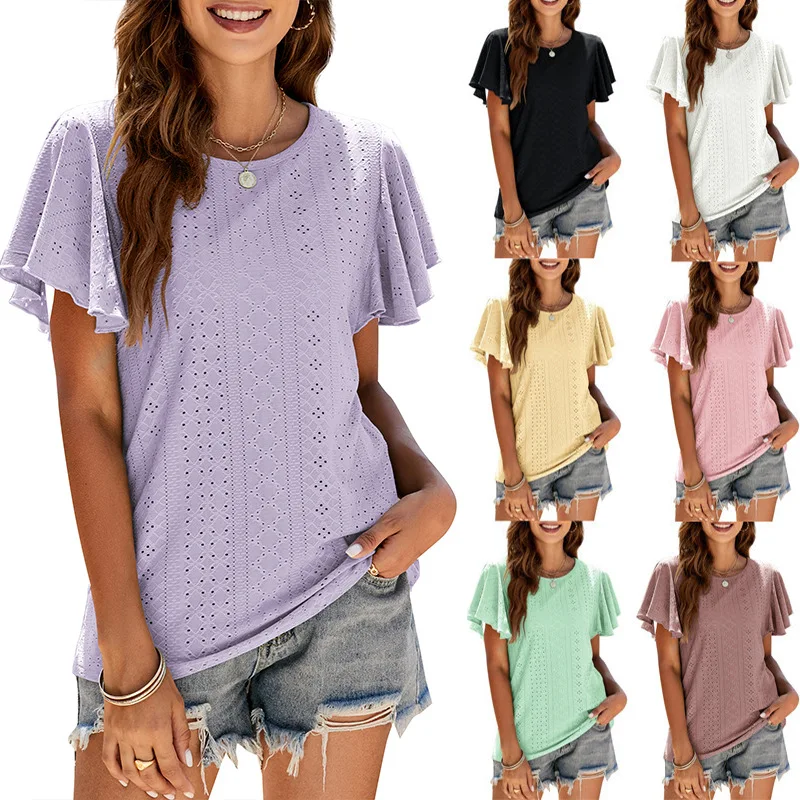 

Women Short Sleeved T-shirt 2023 Summer Casual Streetwear Fashion Solid Color Pullovers Tops Loose Female Short Tees
