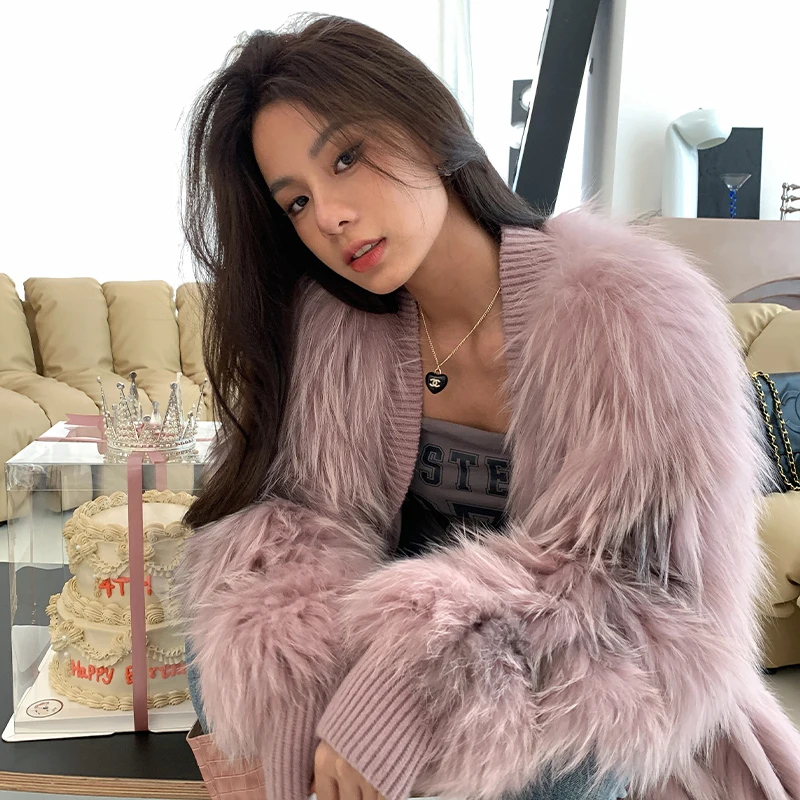 Wine Heart Peach Fox Fur Women's 2021 New Winter Young Mid-Length Fur Coat