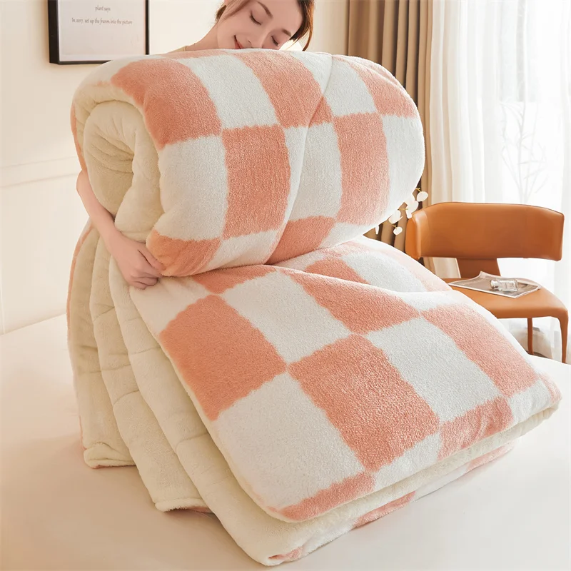 Checkerboard Coral Fleece Winter Blanket 2