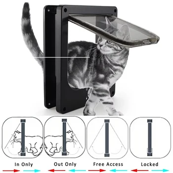 Weather Proof Cat Door 4 Way Locking for Cats Up To 20 Lbs Interior Cabinet Garage Doors Transparent ABS Plastic Flap S/M/L/XL