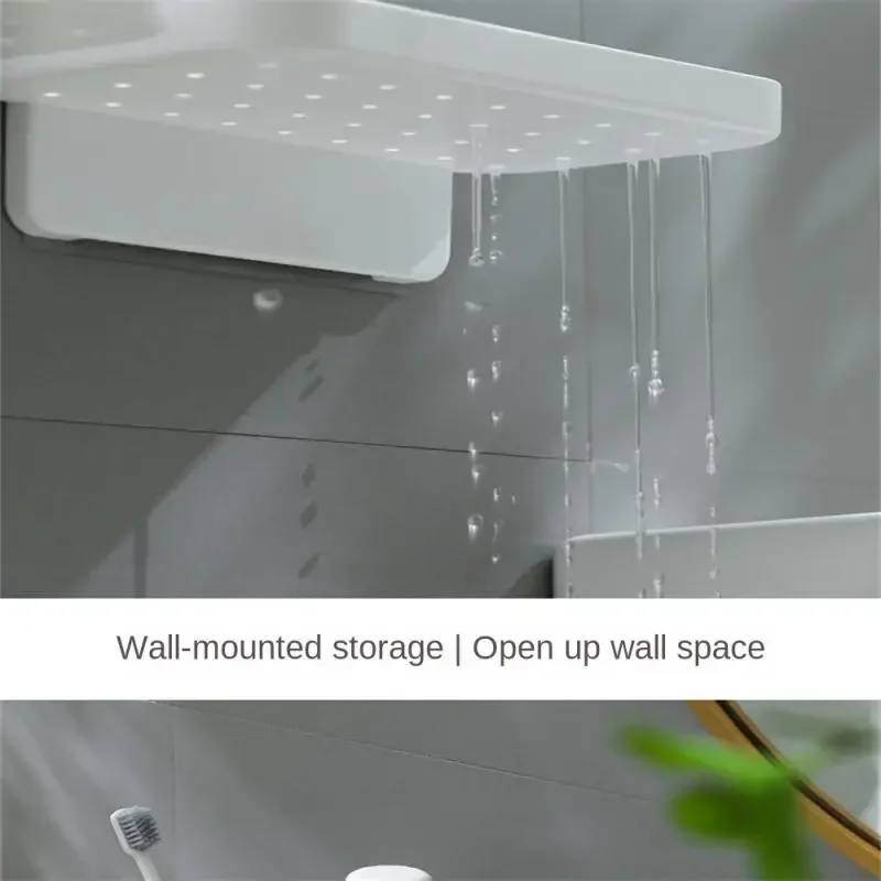 Bathroom Drainable Storage Rack Small White Bathroom Accessories Punch-free Wall-mounted Bathroom Shelf Wash Supplies Storage 4