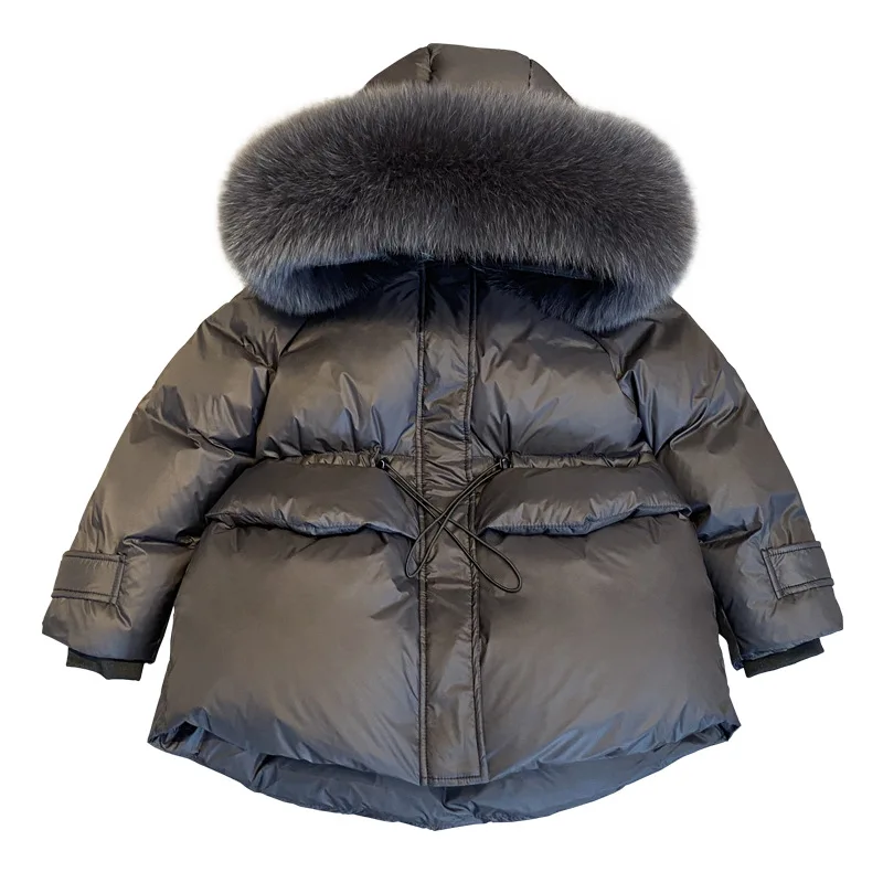Winter New Girls Down Jacket Real Fox Fur Children Slim Coat Thicken Warm Kids Outfit Teenage Black Long Parkas XMP198