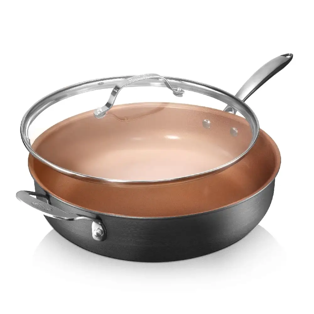 

5,5 Qt многофункциональная антипригарная Кастрюля Jumbo Cooker Saute Pan со стеклянной крышкой, подходит для посудомоечной машины