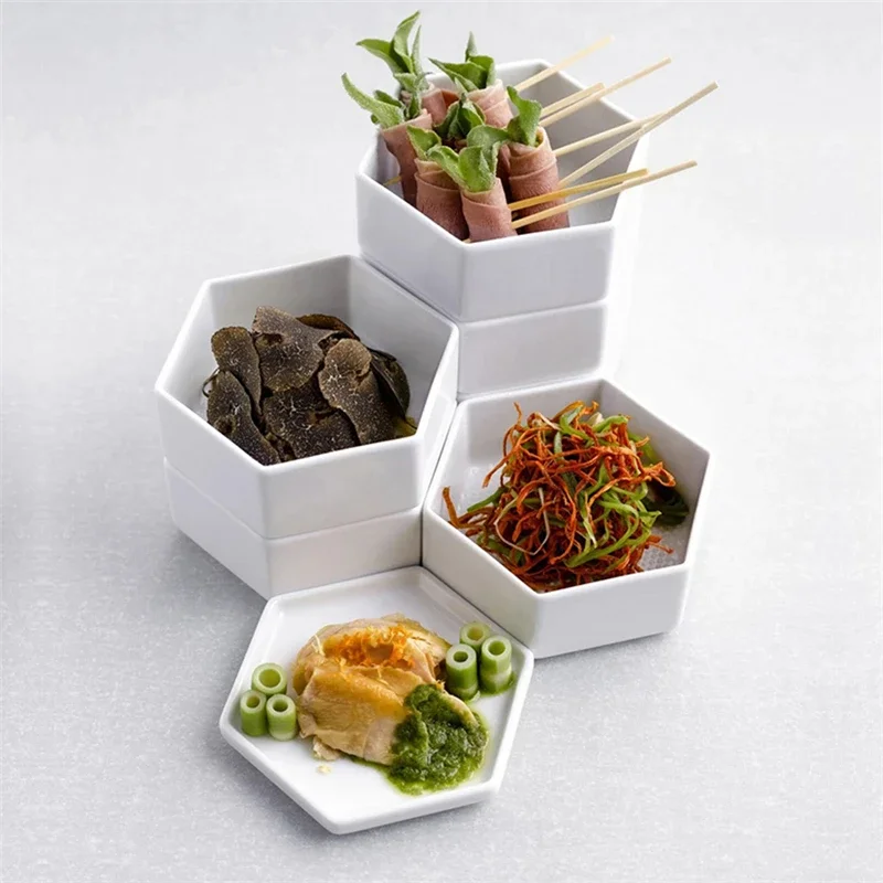 Fashion restaurant dishes Special Cold Dishes Ceramic snack platter Hexagonal bowl Hexagonal platter Snacks New Chinese Bowl